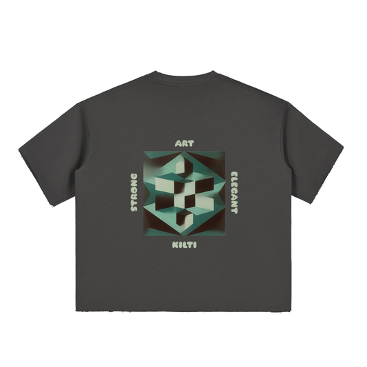 Boxy Half-Sleeve Raw-Edge T-Shirt