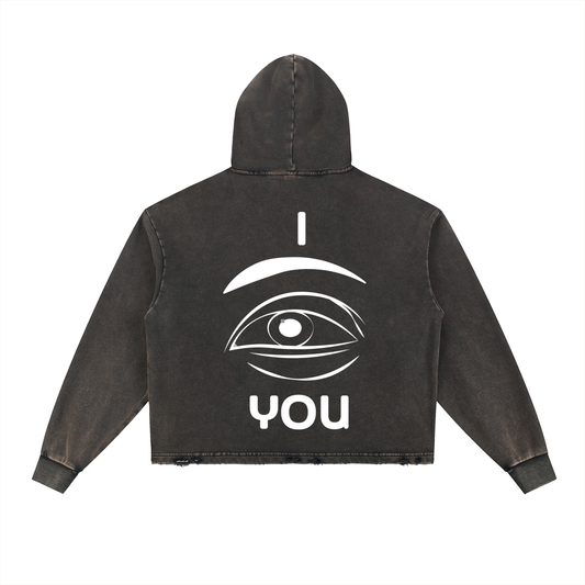 Vintage Washed Frayed-Hem Hoodie