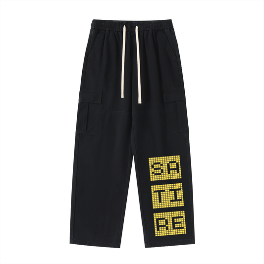 Drawstring Waist Straight-Leg Cargo Pants