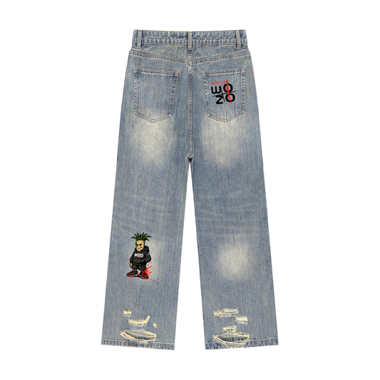 Vintage Wash Distressed Denim Jeans