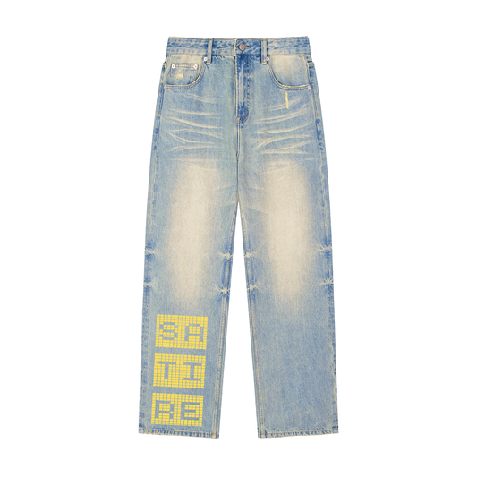 Sun Fade Raw Hem Denim Jeans
