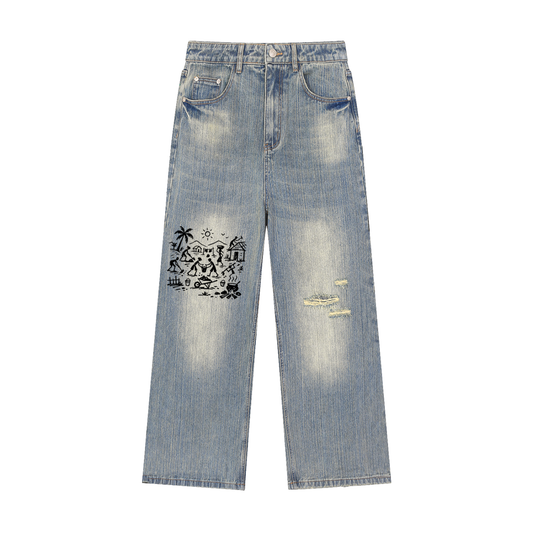 Vintage Wash Distressed Denim Jeans